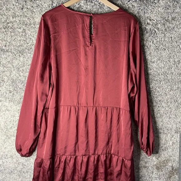 Halogen Dress Womens 2XL Burgundy Tiered Babydoll Long Sleeve Keyhole Ruffle Hem - Picture 6 of 6